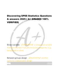Discovering SPSS Statistics Questions  & answers 2025 ( A+ GRADED 100%  VERIFIED)