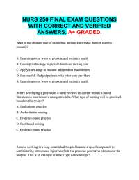 NURS 250 FINAL EXAM QUESTIONS  WITH CORRECT AND VERIFIED  ANSWERS. A+ GRADED.