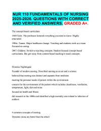 NUR 110 FUNDAMENTALS OF NURSING  2025-2026. QUESTIONS WITH CORRECT  AND VERIFIED ANSWERS.