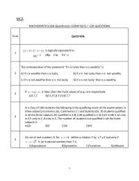 Mathmatics Questions for MCA entrance exam