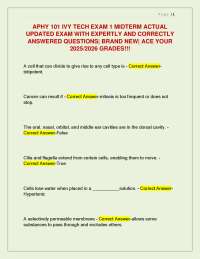 APHY 101 IVY TECH EXAM 1 MIDTERM ACTUAL  UPDATED EXAM WITH EXPERTLY AND CORRECTLY  ANSWERS