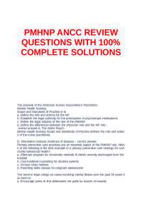 PMHNP ANCC REVIEW QUESTIONS WITH 100% COMPLETE SOLUTIONS