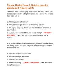 Mental Health Exam 2 Quizlet- practice questions & Answers 2025