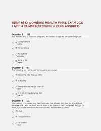 NRNP 6552 WOMEN(S) HEALTH FINAL EXAM 2023, LATEST SUMMER SESSION, A PLUS ASSURED.