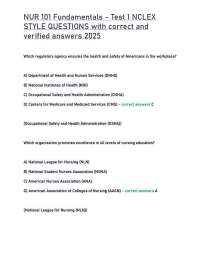 NUR 101 Fundamentals - Test 1 NCLEX STYLE QUESTIONS with correct and verified answers 2025