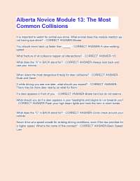 Alberta Novice Module 13: The Most Common Collisions Questions And Answers With Complete S