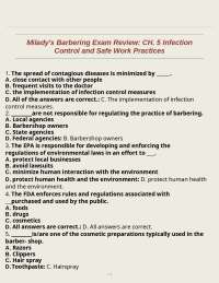 Milady's Barbering Exam Review: CH. 5 Infection Control and Safe Work Practices