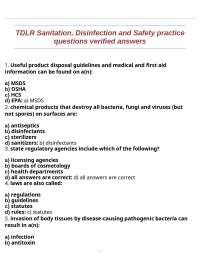 TDLR Sanitation, Disinfection and Safety practice questions verified answers