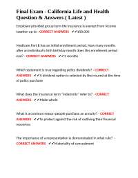 Final Exam - California Life and Health Question & Answers ( Latest )