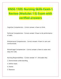 RNSG 1105 Nursing Skills Exam 1 Review (Modules 1-5) Exam with verified answers