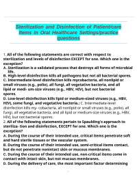 Sterilization and Disinfection of Patient/care Items in Oral Healthcare Settings/practice