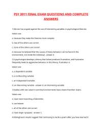 PSY 3011 FINAL EXAM QUESTIONS AND COMPLETE ANSWERS.