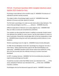 PSY120 - Final Exam Questions With Complete Solutions Latest Update 2025 Graded A+ Pass.