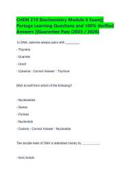 CHEM 210 Biochemistry Module 6 Exam|| Portage Learning Questions and 100% Verified Answers