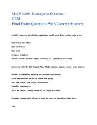 Enterprise Systems and CRM Final Exam Questions with Answers