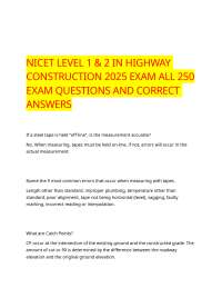 NICET LEVEL 1 & 2 IN HIGHWAY CONSTRUCTION 2025 EXAM ALL 250 EXAM QUESTIONS AND CORRECT ANS