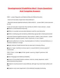 Developmental Disabilities Mod 1 Exam Questions And Complete Answers.