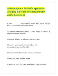 Indiana Aquatic Pesticide Applicator Category 5 (For JonesFish) Exam with answers
