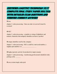 CERTIFIED LOGISTICS TECHNICIAN (CLT) COMPLETE FINAL STUDY PAPER 2025/2026 WITH DETAILED EX