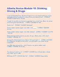 Alberta Novice Module 18: Drinking, Driving & Drugs Questions And Answers With Complete So