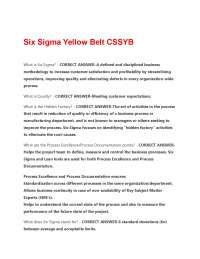 Six Sigma Yellow Belt CSSYB Questions And Correct Answers |100% Verified |Guaranteed Succe