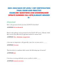 2025-2026 NACE CIP LEVEL 1 CBT CERTIFICATION FINAL EXAM AND PRACTICE EXAM|500Qs&As|A+GRADE