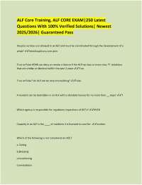 ALF Core Training, ALF CORE EXAM|250 Latest Questions With 100% Verified Solutions| Newest