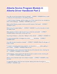 Alberta Novice Program Module 4: Alberta Driver Handbook Part 2 Questions & Answers Correc
