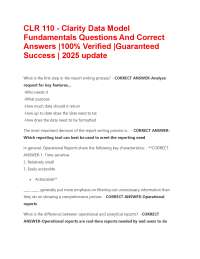 CLR 110 - Clarity Data Model Fundamentals Questions And Correct Answers |100% Verified |Gu