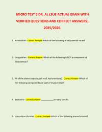 MICRO TEST 3 DR. AL LSUE ACTUAL EXAM WITH  VERIFIED QUESTIONS AND CORRECT ANSWERS| 2025/26
