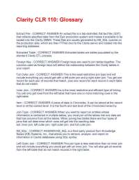 Clarity CLR 110: Glossary Questions And Answers With Complete Solutions 100% Correct Answe