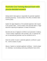 Pesticide Core Training Manuel Exam with precise detailed answers