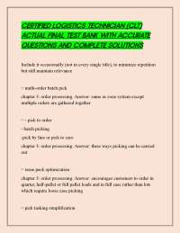 CERTIFIED LOGISTICS TECHNICIAN (CLT) ACTUAL FINAL TEST BANK WITH ACCURATE QUESTIONS AND CO