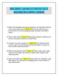 CWEA GRADE 1 LAB ANALYST PRACTICE TEST 4 QUESTIONS WITH CORRECT ANSWERS