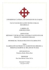 ELABORACIÓN DE PRODUCTO ALIMENTICIOS DIRIGIDO A  PERSONAS DIABÉTICAS