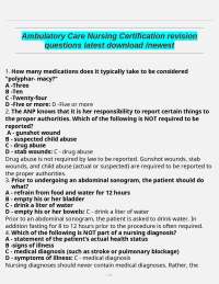 Ambulatory Care Nursing Certification revision questions latest download /newest