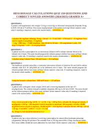 HESI DOSAGE CALCULATIONS QUIZ 150 QUESTIONS AND CORRECT SOVLED ANSWERS (2024/2025) GRADED