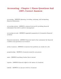 Accounting - Chapter 1 Exam Questions And 100% Correct Answers