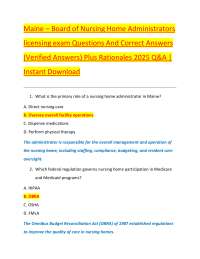Maine – Board of Nursing Home Administrators licensing exam Questions And Correct Answers