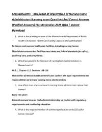 Massachusetts – MA Board of Registration of Nursing Home  Administrators licensing exam Qu