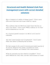 Structural and Health Related Utah Pest management exam with correct detailed solutions