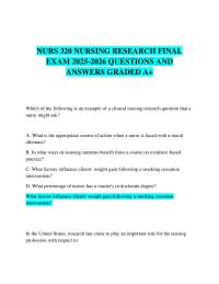 NURS 320 NURSING RESEARCH FINAL EXAM 2025-2026 QUESTIONS AND ANSWERS GRADED A+