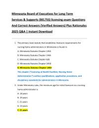 Minnesota Board of Executives for Long-Term  Services & Supports (BELTSS) licensing exam Q