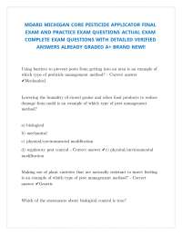 MDARD MICHIGAN CORE PESTICIDE APPLICATOR FINAL EXAM WITH ACCURATE DETAILED SOLUTIONS