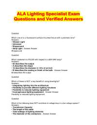 ALA Lighting Specialist Exam Questions and Verified Answers