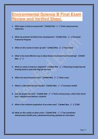 Environmental Science B Final Exam Review and Verified SheetSheet.
