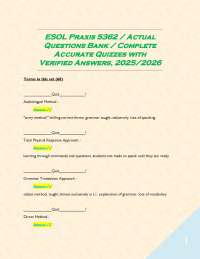 ESOL Praxis 5362 / Actual Questions Bank / Complete Accurate Quizzes with Verified Answers