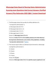Mississippi State Board of Nursing Home Administrators  licensing exam Questions And Corre