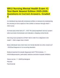 WKU Nursing Mental Health Exam #1 Test Bank Newest Edition 2025-2026. Questions & Answers