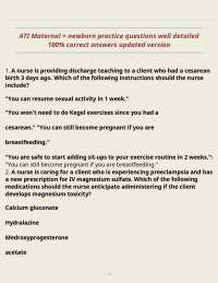 ATI Maternal + newborn practice questions well detailed 100% correct answers updated versi